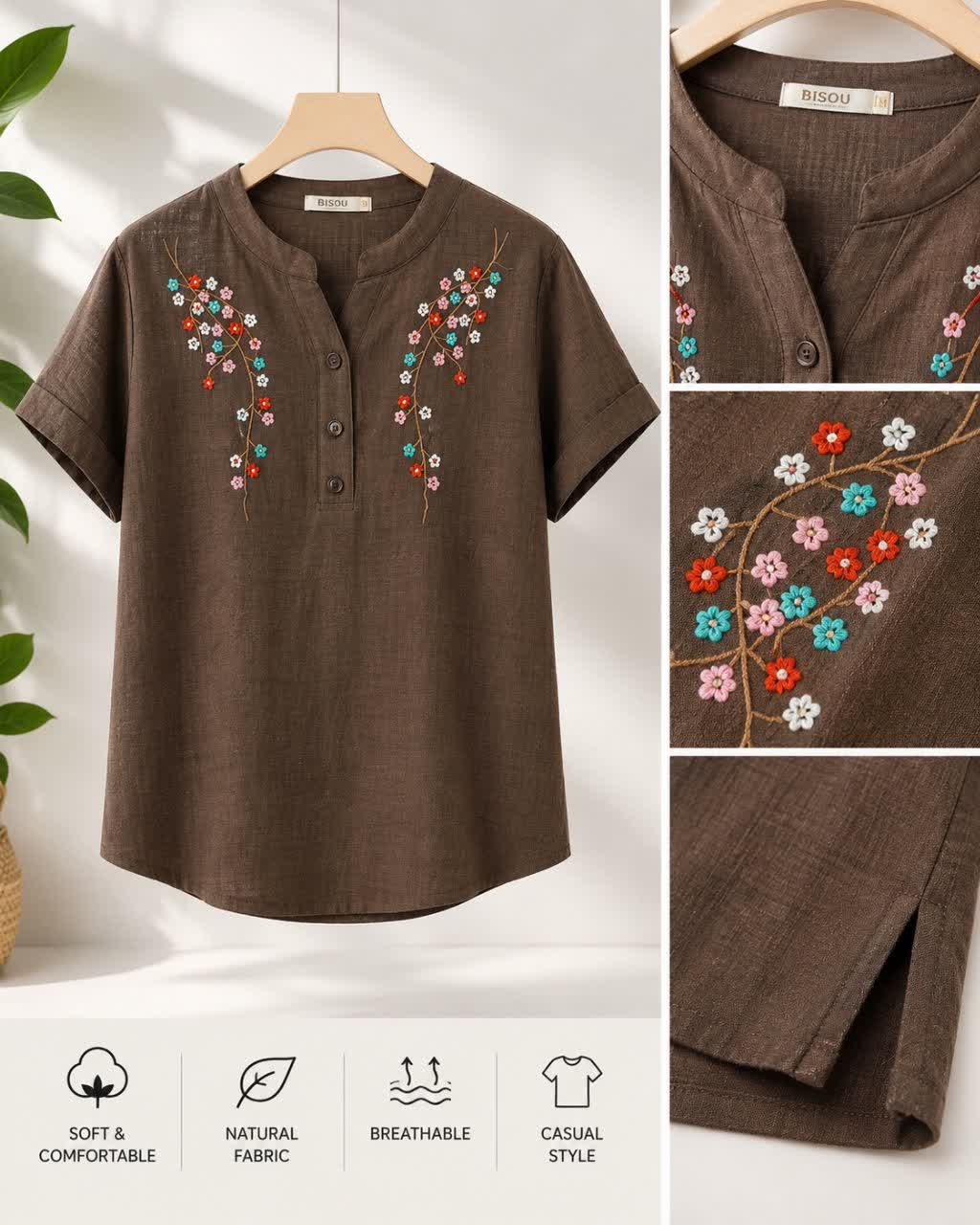 تیشرت زنانه گلدوزی لینن
