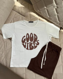 ست تی شرت و شلوارک راحتی زنانه نخی طرح Good Vibes برند NEW LOOK