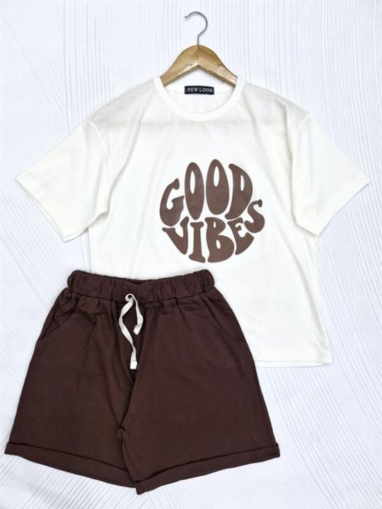 ست تی شرت و شلوارک راحتی زنانه نخی طرح Good Vibes برند NEW LOOK