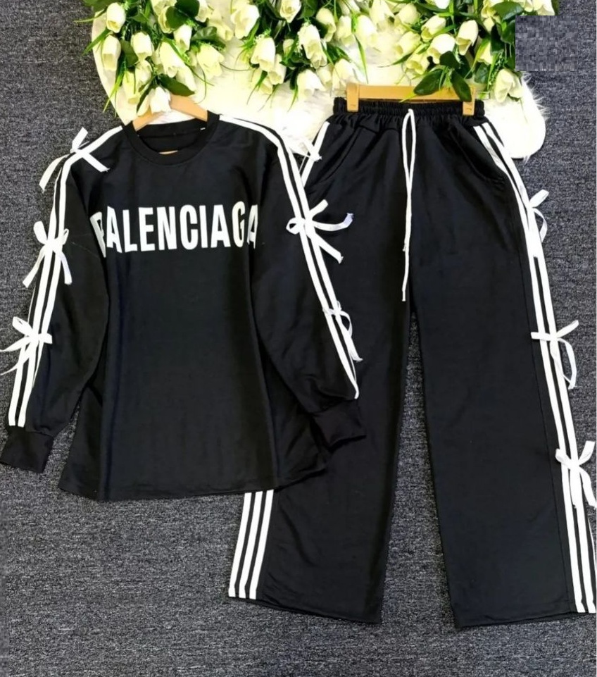 ست دورس و شلوار بگ  زنانه تو کرک مدل بالنسیاگاBAlenciaga مشکی