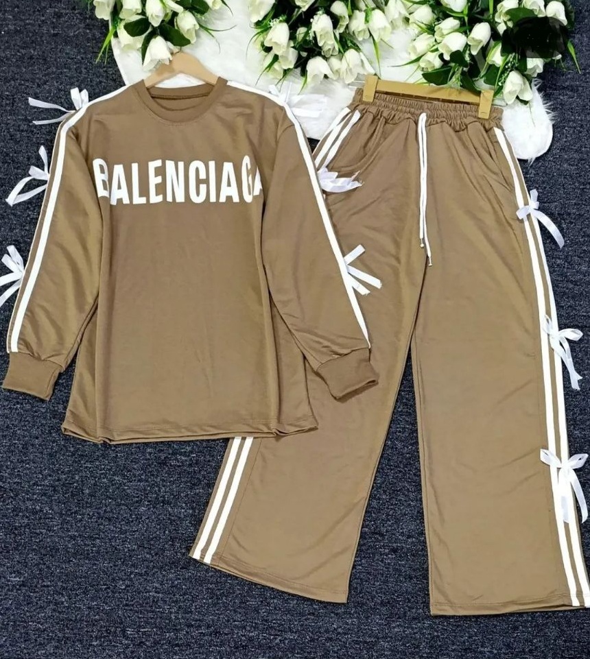 ست دورس و شلوار بگ زنانه تو کرک مدل بالنسیاگاBAlenciaga نسکافه ای
