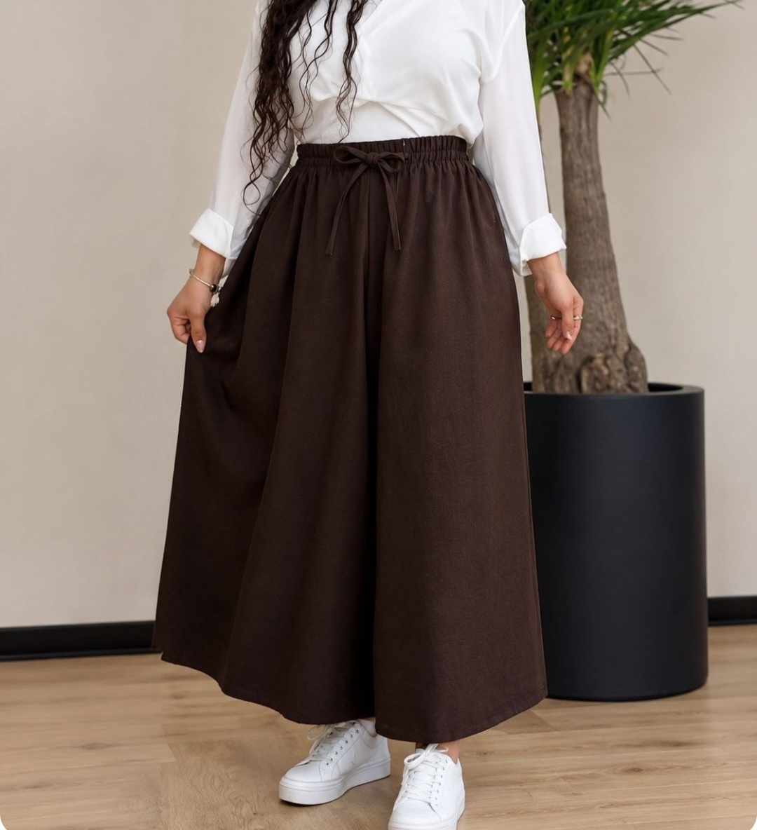 شلوار دامنی زنانه لینن نیم کلش طرح zara