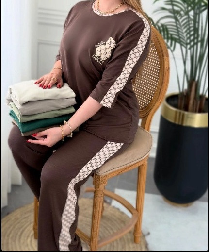 ست تی شرت و شلوار بگ زنانه طرح خرسی فری سایز نخ پنبه اعلا خانگی و مجلسی unique