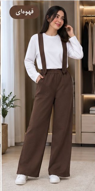 ست تی شرت و شلوار پاییزه زنانه طرح کروات قهوه ای